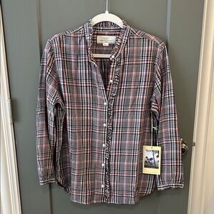 Trovata Birds of paradis Red and Blue Plaid Button-Down Shirt size medium NEW!